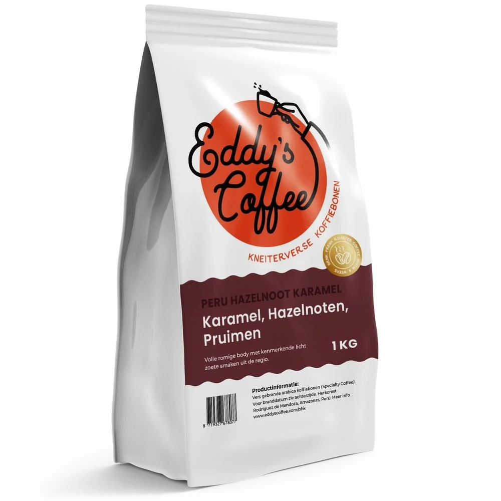 Eddy's Coffee webshop Peru Hazelnoot Karamel - Exclusieve Koffiebonen met Zoete Zachte Smaak van Hazelnoot en Karamel